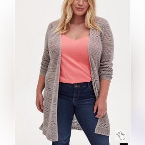 Torrid Grey Pointelle Cardigan Open Front Sweater
